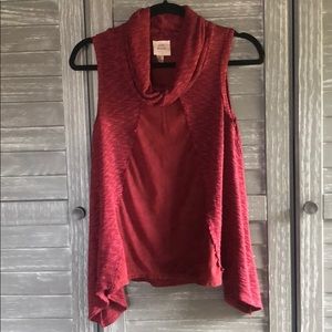 Cowl Neck Sleeveless Burgundy Swing Sweater